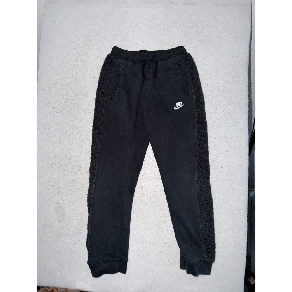 Nike Club Fleece Joggers Boys L Black White‎ Sherpa Sweatpants CLEAN